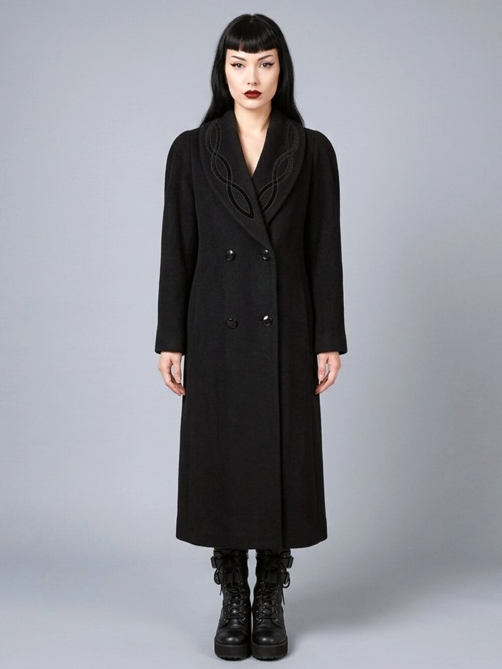 M L Vintage 90s Alorna Black Wool Long Length Cocoon Oversize Winter Coat 80s